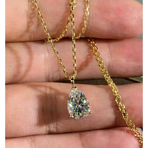 3Ct Pear Cut Lab Created Diamond Pendant Chain in 14K Yellow Gold Plated