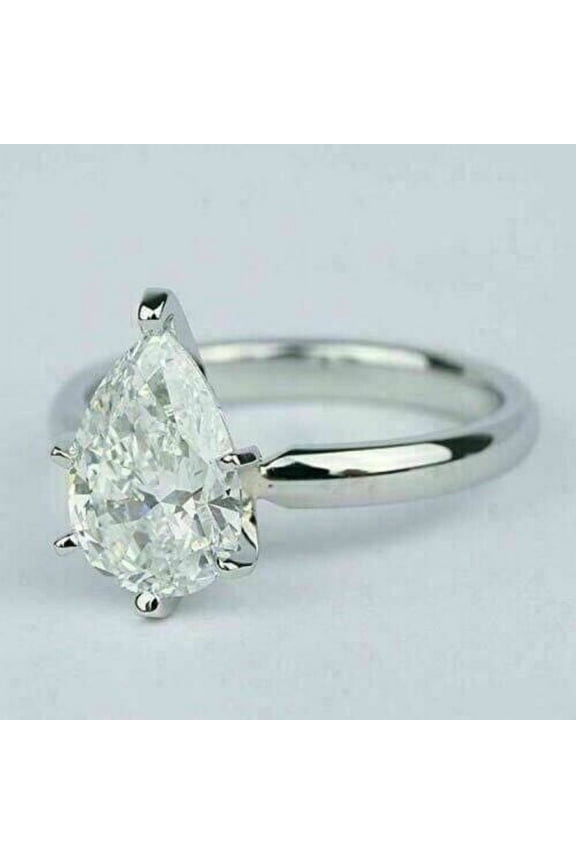 3Ct Pear Cut Lab-Created Diamond Womens Engagement Solitaire Ring 14k White Gold