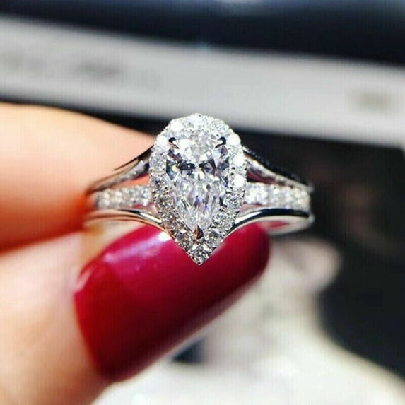 3Ct Pear Cut Moissanite Solitaire Ring 925 Sterling Silver Band Engagement Fashion Jewelry