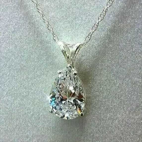 3Ct Pear Cut Moissanite Women's comely Solitaire Pendant 14K White Gold Plated