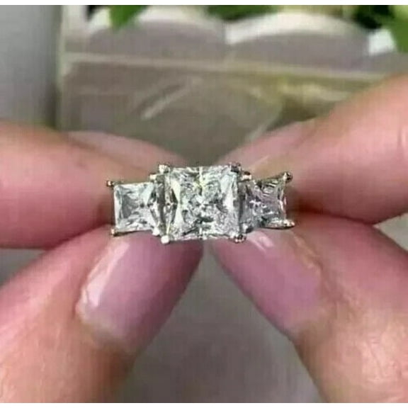 3Ct Princess Cut Cut Lab Created Diamond Wedding Engagement Ring 14K White Gold Plated Silver