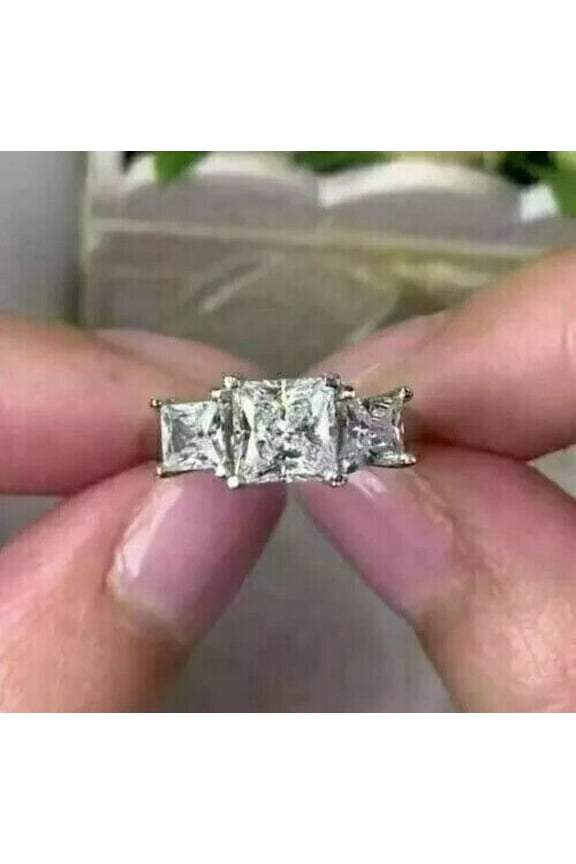 3Ct Princess Cut Cut Lab Created Diamond Wedding Engagement Ring 14K White Gold Plated Silver