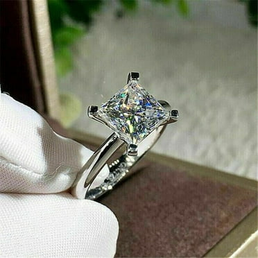3Ct Princess Cut Diamond Solitaire Engagement Ring 14K White Gold Plated 925 Silver