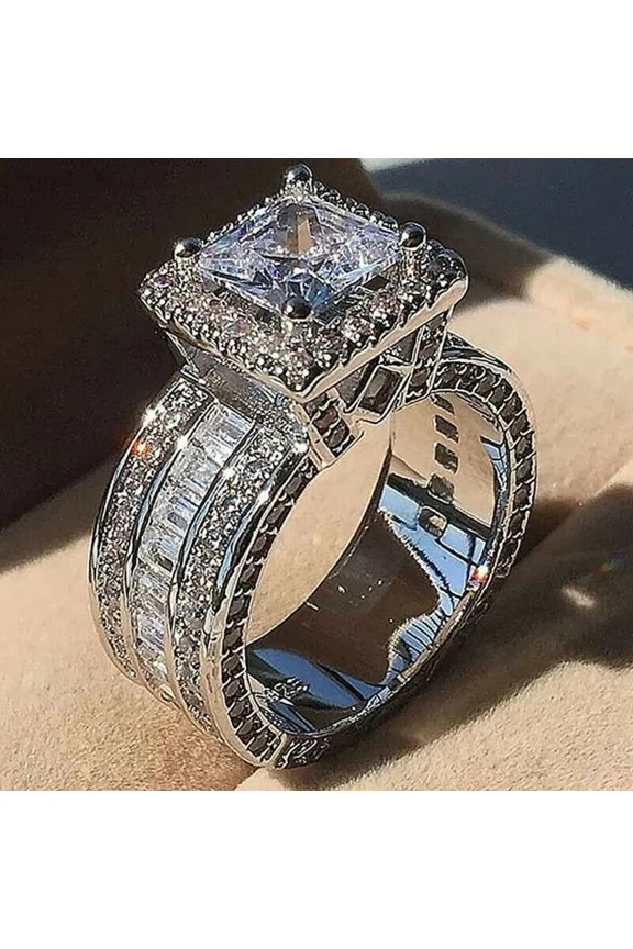 3Ct Princess Cut Lab Created Diamond 14K White Gold Finish Engagement Cluster Ring