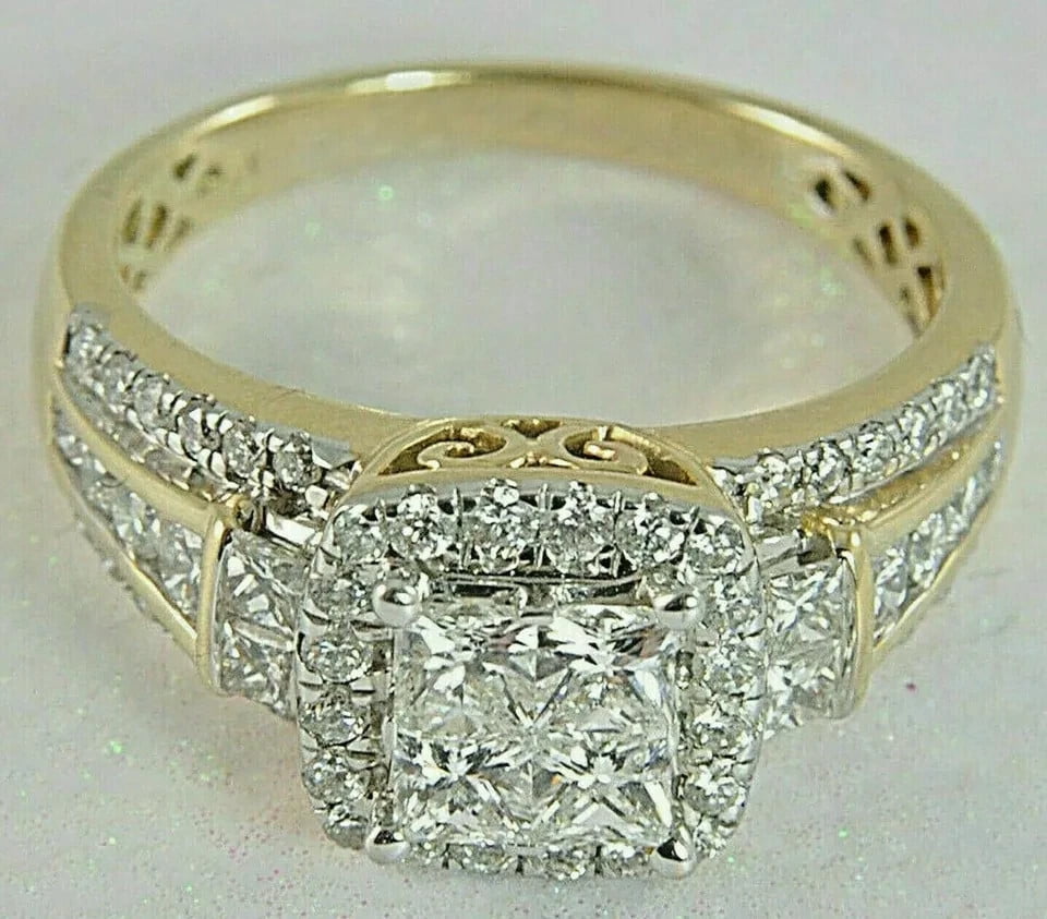 3Ct Princess Cut Lab Created Diamond Engagement Ring 14K Yellow Gold ...