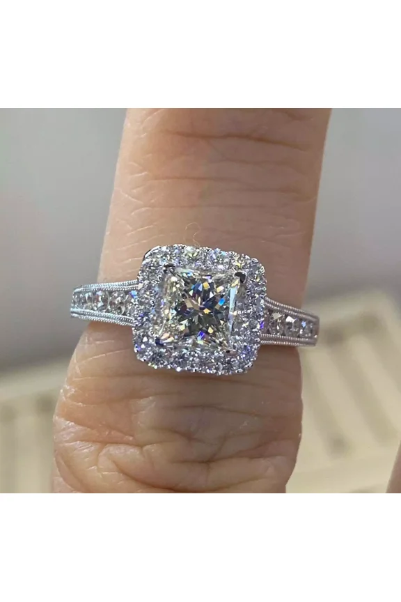 3Ct Princess Cut Lab Created Diamond Halo Engagement Ring 14K White Gold Finish