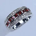 thumbnail image 1 of 3Ct Princess Cut Lab Created Red Garnet Men's Engagement Ring 14k White Gold Plated Silver, 1 of 3