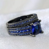 3Ct Princess Lab-Created Sapphire Wedding Bridal Ring Set 14k Black Gold Plated 925 Sterling Silver
