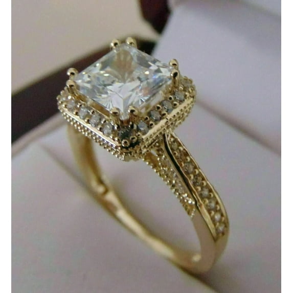 3Ct Princess Simulated Diamond Cocktail Wedding Ring 14K Yellow Gold Plated