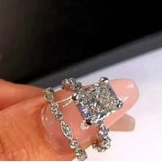 SUNNAH STYLES JEWELRY 3Ct Radiant Cut Lab Created Diamond Bridal Set Engagement Ring 14K White Gold Plated