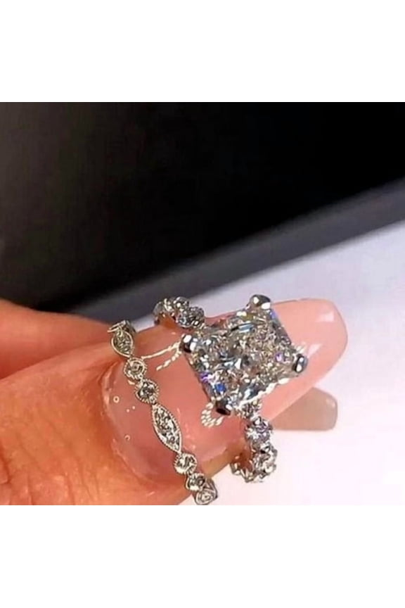 3Ct Radiant Cut Lab Created Diamond Bridal Set Engagement Ring 14K White Gold Plated