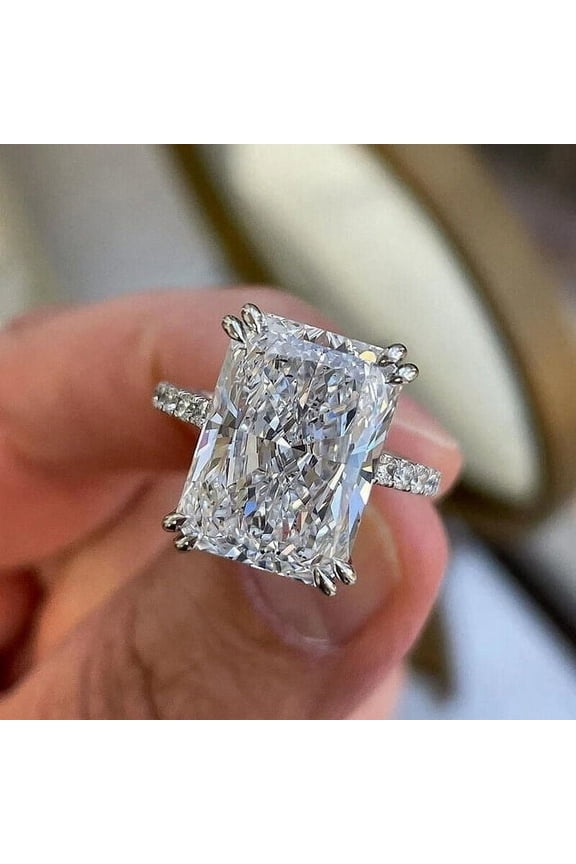 3Ct Radiant Cut Lab Created Diamond Engagement Ring 14K White Gold Plated
