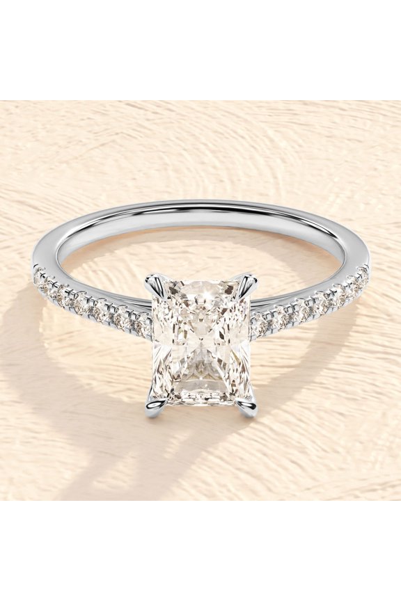 3Ct Radiant Cut Real Moissanite Diamond Engagement Ring 14K White Gold Plated