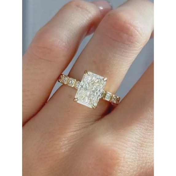 3Ct Radiant Cut Lab Created Diamond Engagement Ring 14K Yellow Gold Plated