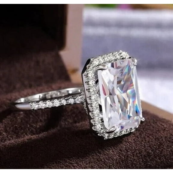 3Ct Radiant Cut Lab Created Diamond Halo Cocktail Ring 14K White Gold Plated Silver