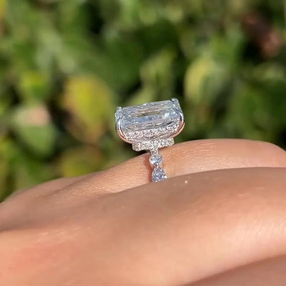 3Ct Radiant Cut Real Moissanite Diamond Solitaire Ring In 14K White Gold Plated