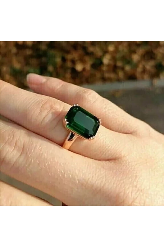 3Ct Radiant Cut Lab Created Green Emerald Wedding Engagement Ring 14K Rose Gold Plated Silver
