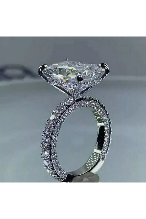 3Ct Radiant Cut Simulated Diamond Women's Engagement Cluster Solitaire Ring 14k White Gold Plated 925 Silver