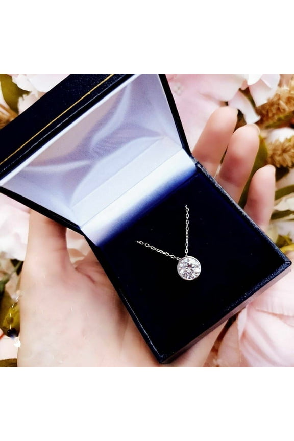 3Ct Round Cut Bezel Set VVS1 Diamond Solitaire Pendant In 14k White Gold Finish Silver