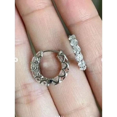 3Ct Round Cut CZ Huggie Earrings for Women's 14K White Gold Plated
