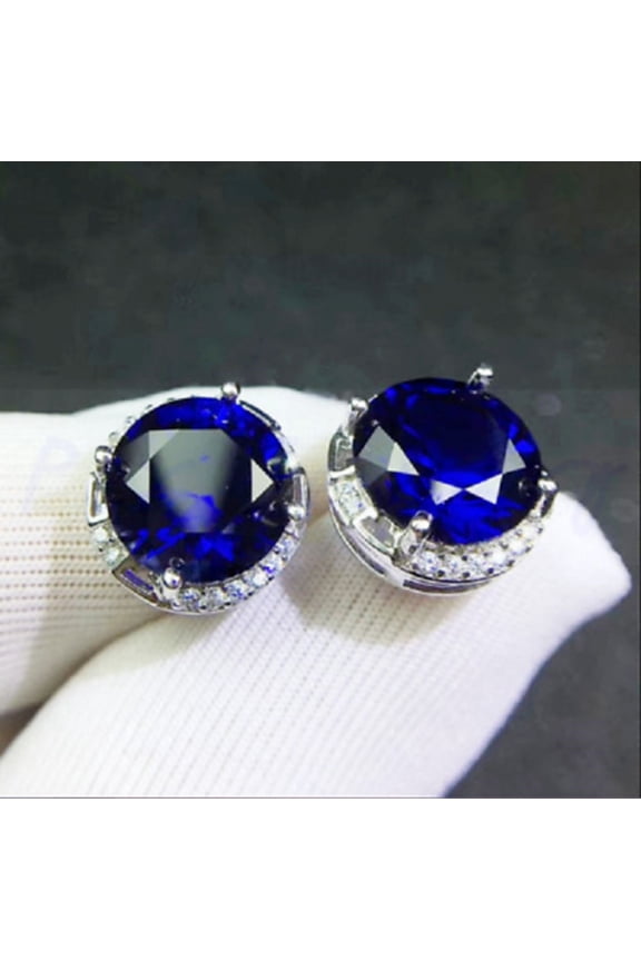 3Ct Round Cut Lab Created Blue Sapphire Women's Wedding Stud Earrings 14K White Gold Plated