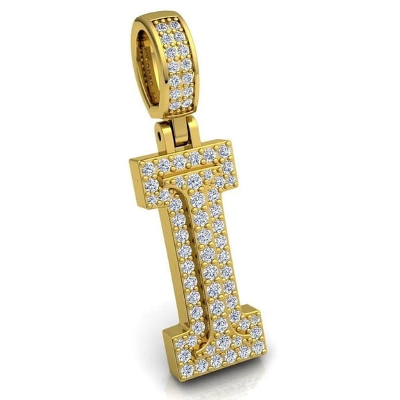 3Ct Round Cut Lab Created Custom Hip Hop "I" Letter Pendant in 14K Yellow Gold Plated