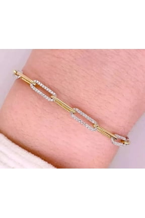 3Ct Round Cut Lab Created Diamond 14K Two-Tone Gold Finish Paper Clip Bracelet