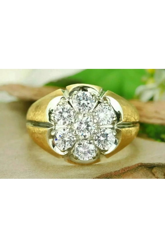 3Ct Round Cut Lab Created Diamond 14K Yellow Gold Finish Anniversary Men's Cluster Ring