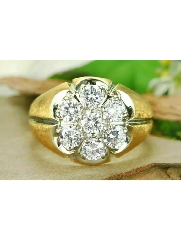 3Ct Round Cut Lab Created Diamond 14K Yellow Gold Finish Anniversary Men's Cluster Ring
