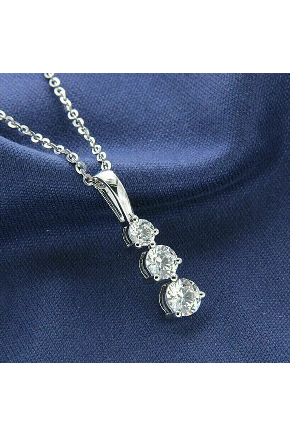 3Ct Round-Cut Lab Created Diamond 3 Stone Pendant Necklace 14k White Gold Plated For Women's Engagement 18"