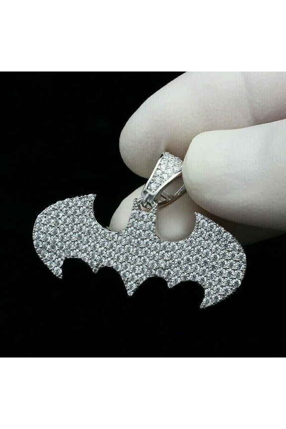 3Ct Round Cut Lab Created Diamond Bat Charm Pendant 14k White Gold Plated Silver