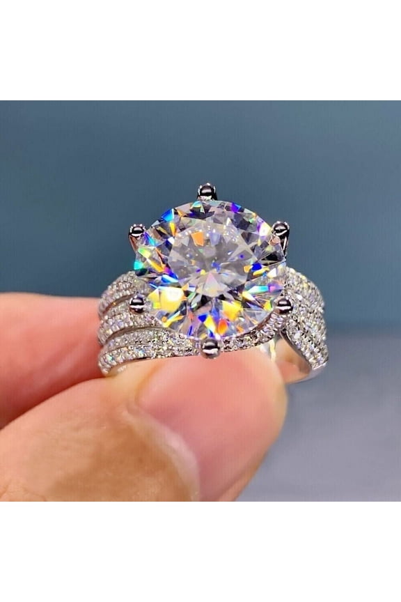 3Ct Round Cut Lab Created Diamond Engagement Wedding Ring 14K White Gold Plated