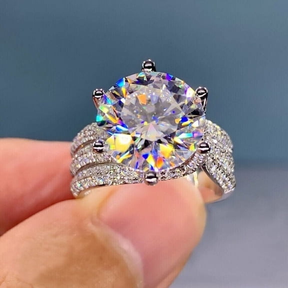 3Ct Round Cut Lab Created Diamond Engagement Wedding Ring 14K White Gold Plated