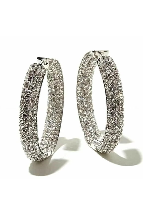 3Ct Round Cut Lab Created Diamond Inside Out Cluster Hoop Earrings 14K White Gold Plated Silver