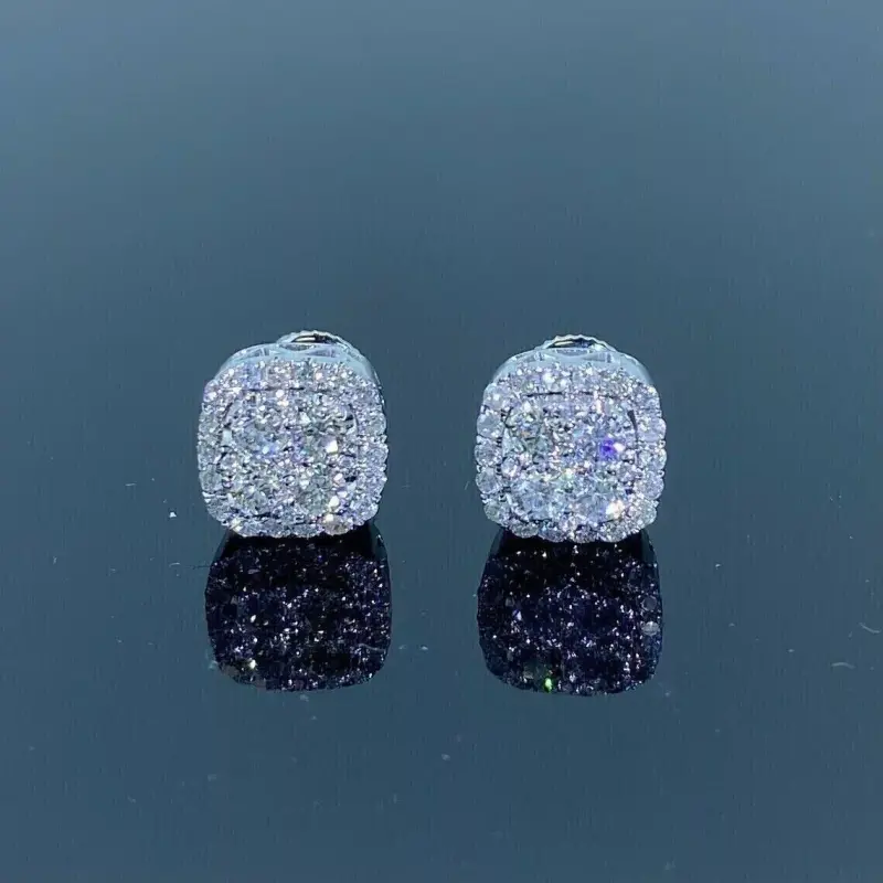 3Ct Round Cut Lab Created Diamond Men Cluster Stud Earring 14K White Gold Plated