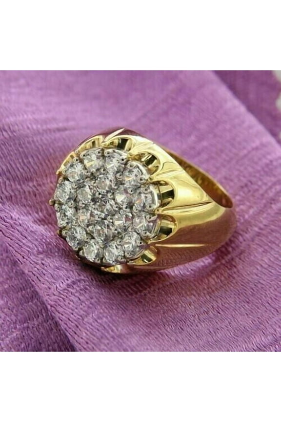 3Ct Round Cut Lab Created Diamond Men's Band Ring 14K Yellow Gold Plated Silver