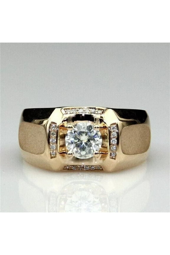 3Ct Round-Cut Lab Created Diamond Men's Band Ring 14K Yellow Gold Plated Silver