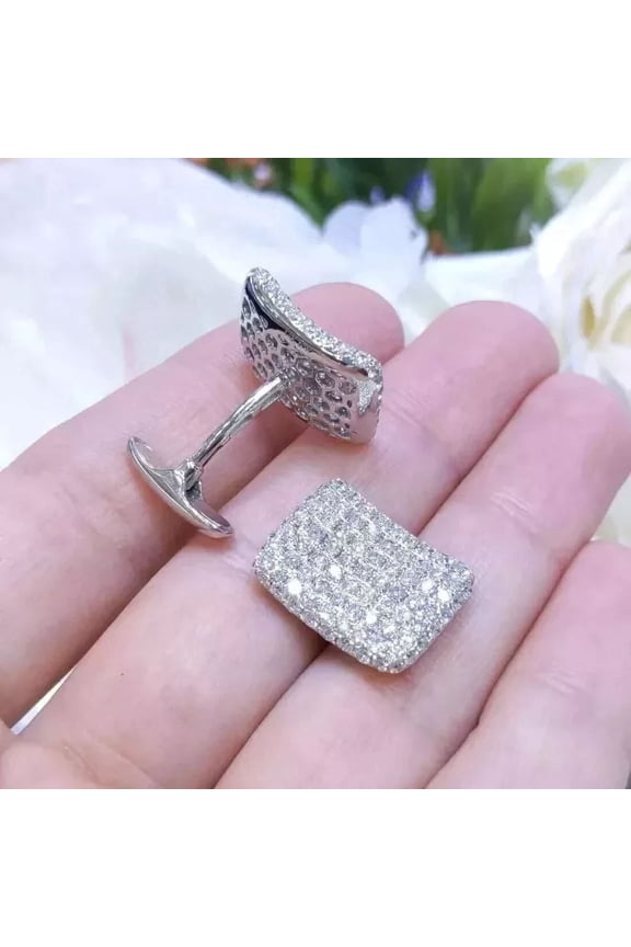 3Ct Round Cut Lab-Created Diamond Men's Cluster Cufflinks 14K White Gold Plated