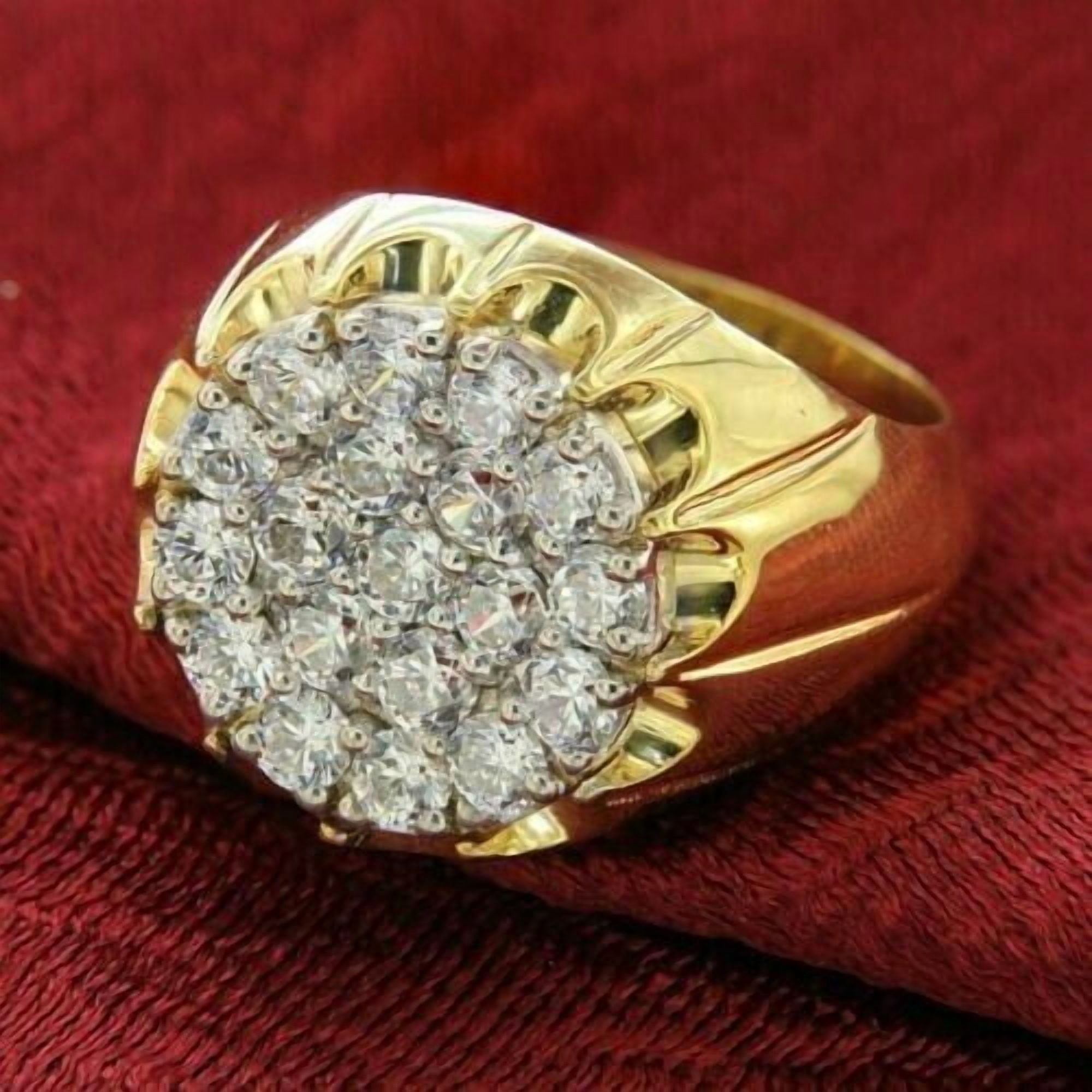 3Ct Round Cut Lab Created Diamond Men's Cluster Pinky Ring 14K Yellow ...