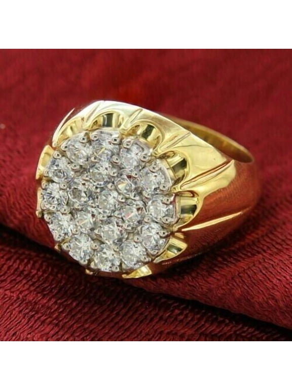 3Ct Round Cut Lab Created Diamond Men's Cluster Pinky Ring 14K Yellow Gold Plated Silver