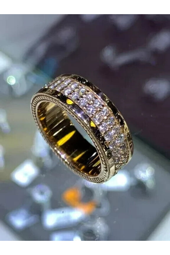 3Ct Round Cut Lab Created Diamond Men's Eternity Wedding Band Ring 14K Yellow Gold Plated