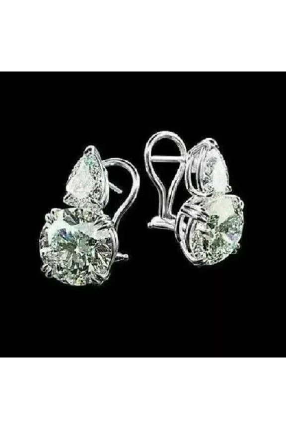 3Ct Round Cut Lab Created Diamond Omega Back Stud Earrings 14k White Gold Plated