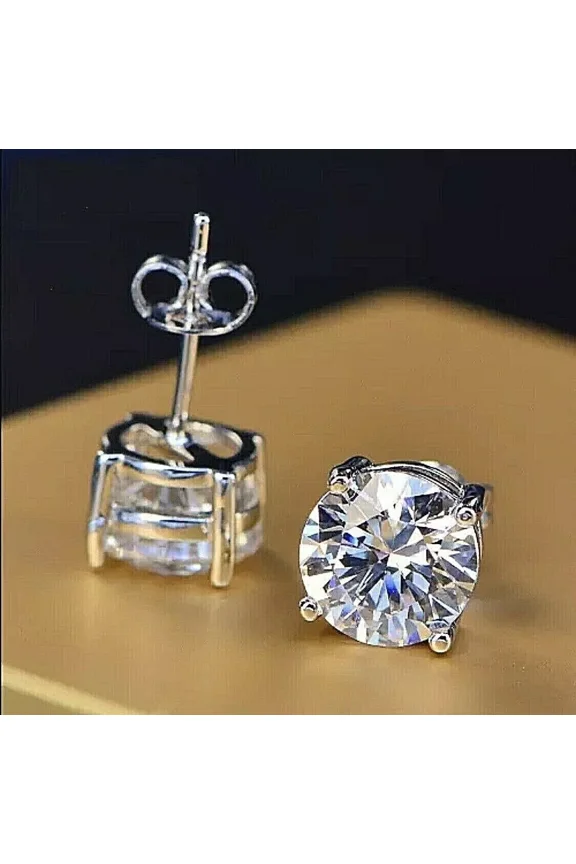 3Ct Round Cut Lab Created Diamond Solitaire Stud Earrings in 14K White Gold Plated Silver