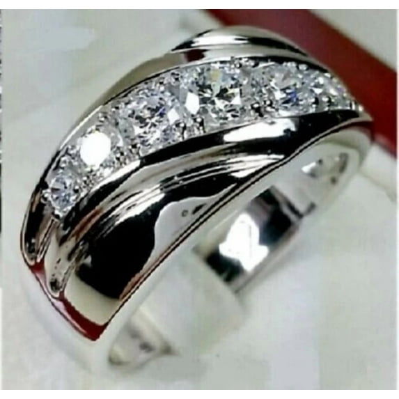 3Ct Round Cut Lab-Created Diamond Wedding Band Ring Men's 14K White Gold Plated Silver