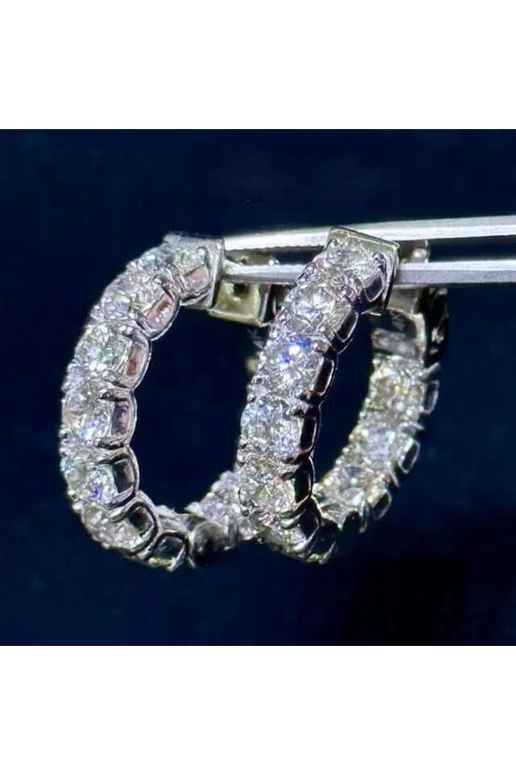 3Ct Round Cut Lab Created Diamond Women Huggie Hoop Earrings 14K White Gold Plated 925 Silver