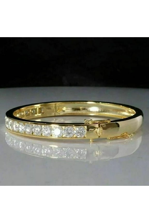 3Ct Round Cut Lab Created Diamond Women's Bangle Bracelet 14K Yellow Gold Plated