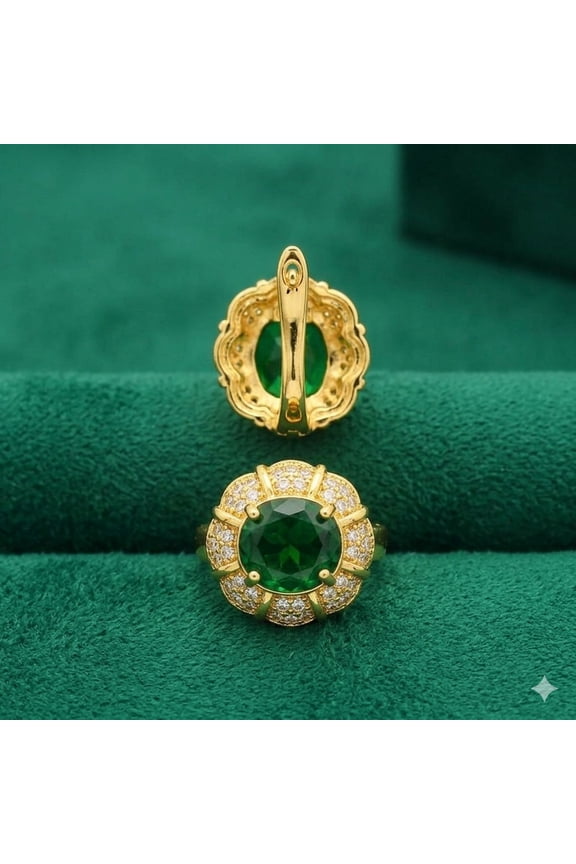 3Ct Round Cut Lab Created Emerald Solitaire Stud Earring 14k Yellow Gold Plated