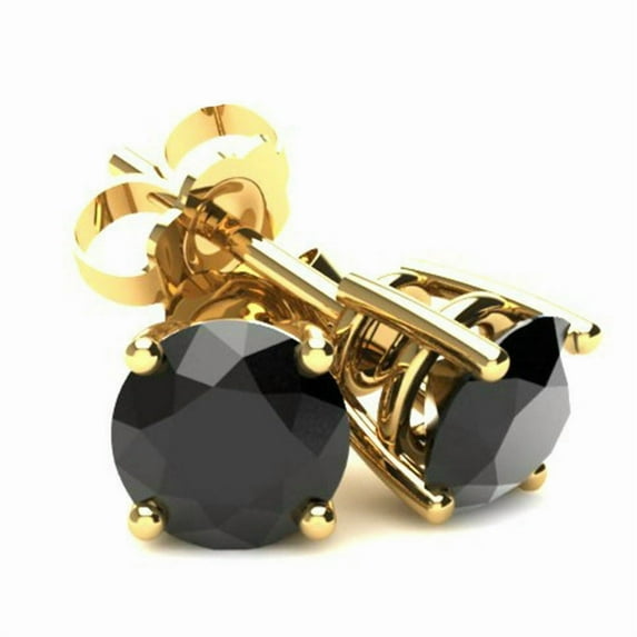 3Ct Round Cut Lab Created Round Black Diamond Unisex Stud Earrings 14KYellow Gold Plated Silver