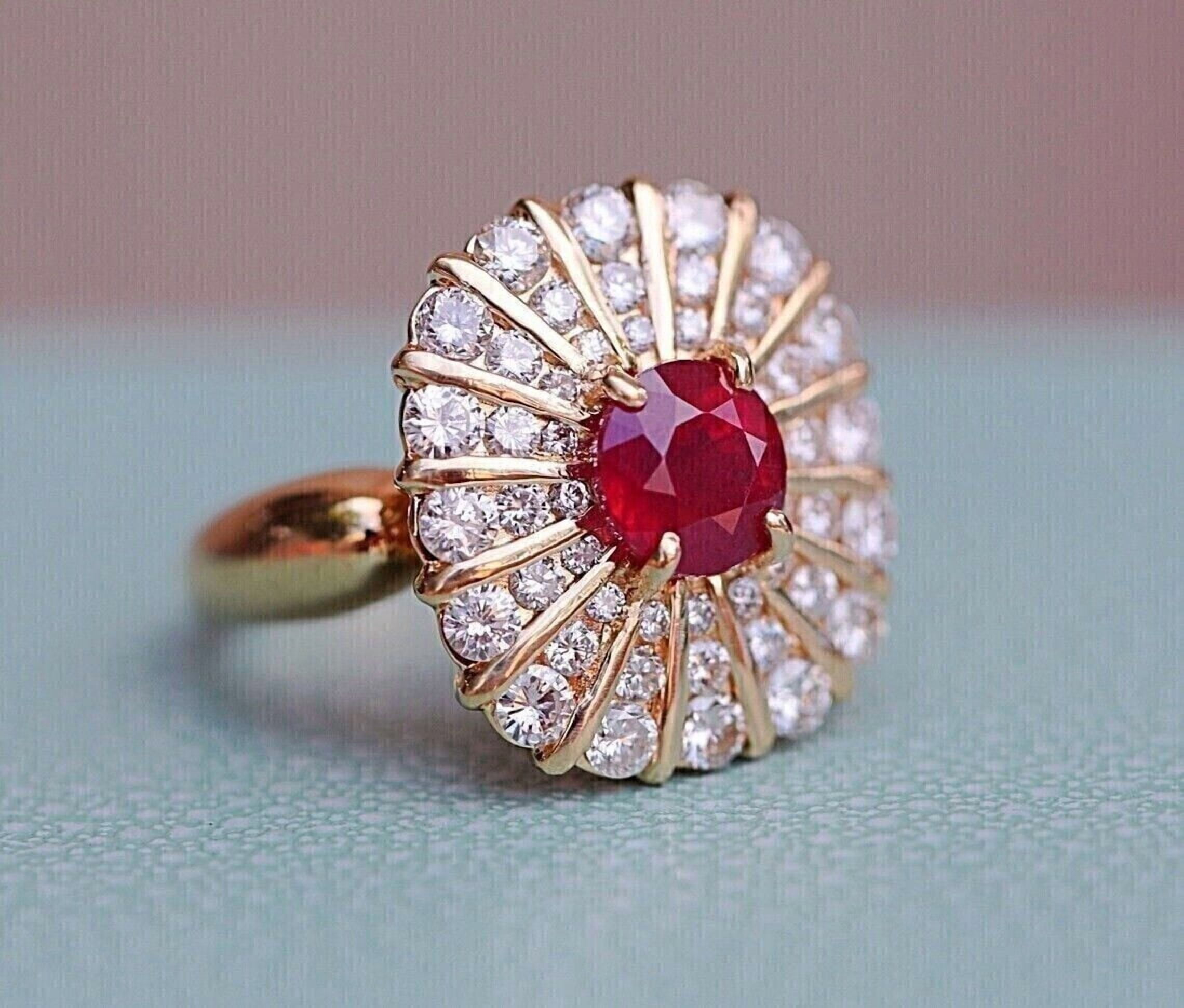 3Ct Round Cut Lab Created Ruby Diamond 14K Yellow Gold Plated Women ...