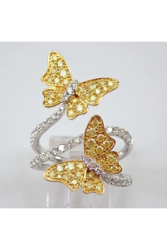 3Ct Round Cut Moissanite Butterfly Crossover Ring 14k Two Tone Gold Plated